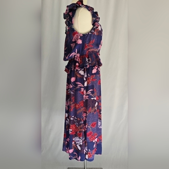 Sofia Vergara Purple Floral Midi Dress Ruffle Shoulder Sweetheart Neckline Sz. S - Picture 4 of 11